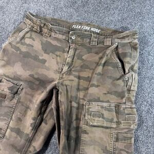 Duluth Trading Co Flex Fire Hose Camo Cargo Pants Mens 38x34 Slim Fit Green Camo
